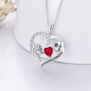 Disney Nightmare before Christmas Jack and Sally Red Heart Silver Necklace
